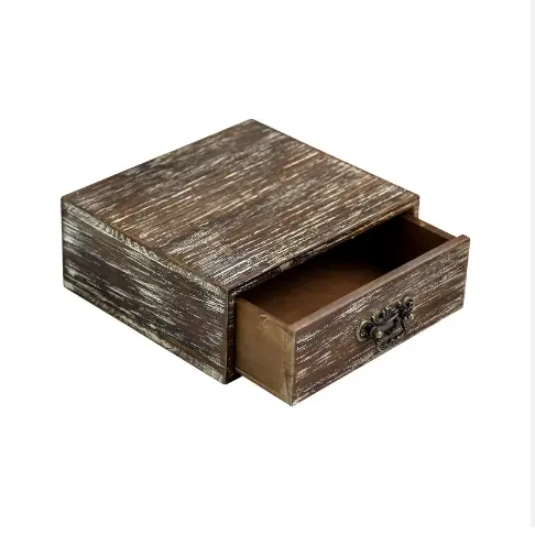 Caja de almacenamiento de escritorio de sándalo con cajón, artesanías de bambú pintada con caja de almacenamiento, caja de almacenamiento de cajón de escritorio de joyería