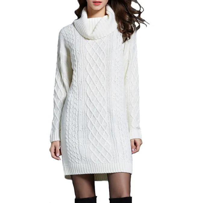 Robe d'hiver à col roulé pour femme, tunique surdimensionnée à manches longues, pull en tricot torsadé, grande taille