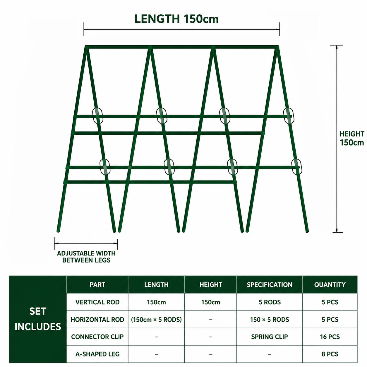 11mm thick (150x150) 5 horizontal and 8 vertical