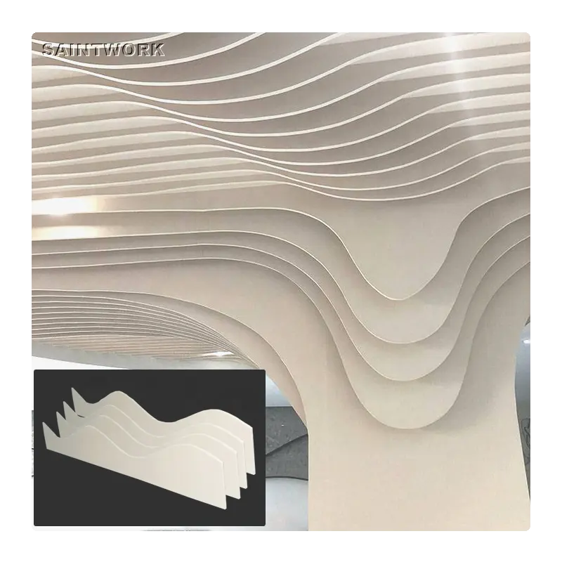 Interior Decoration 3D Wavy Metal Aluminum Strip Baffle Ceiling Panels Fireproof Acoustic Ceiling Tiles for Reception Room Hall