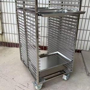 1/1GN paslanmaz çelik çift katmanlı z-şekil dört tekerlekli tekerler platformu ile ekmek raf arabası soğutma rafı pişirme tepsisi arabası - Product Image 3