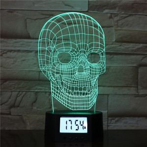 <strong>Skull</strong> Designs 3d Led Colorful Hplogram Night Light Time Clock Base <strong>Lamp</strong> with Remote - Product Image 2