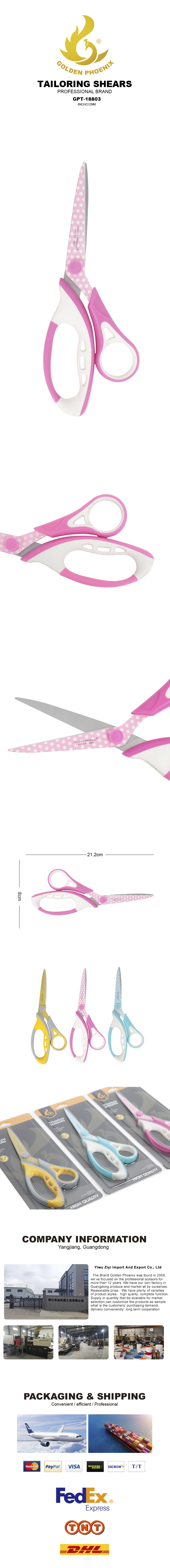3.0MM 8.5 INCH office scissors stainless steel student scissors Tijeras de sastre plastic handle safe