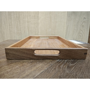 耐用环保天然木制托盘，带手柄多功能矩形食品托盘 - Product Image 4