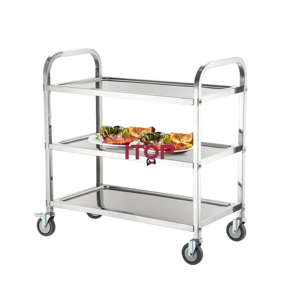 Carrito de 3 niveles de acero inoxidable, carrito de servicio de comida para Hotel, equipo de cocina