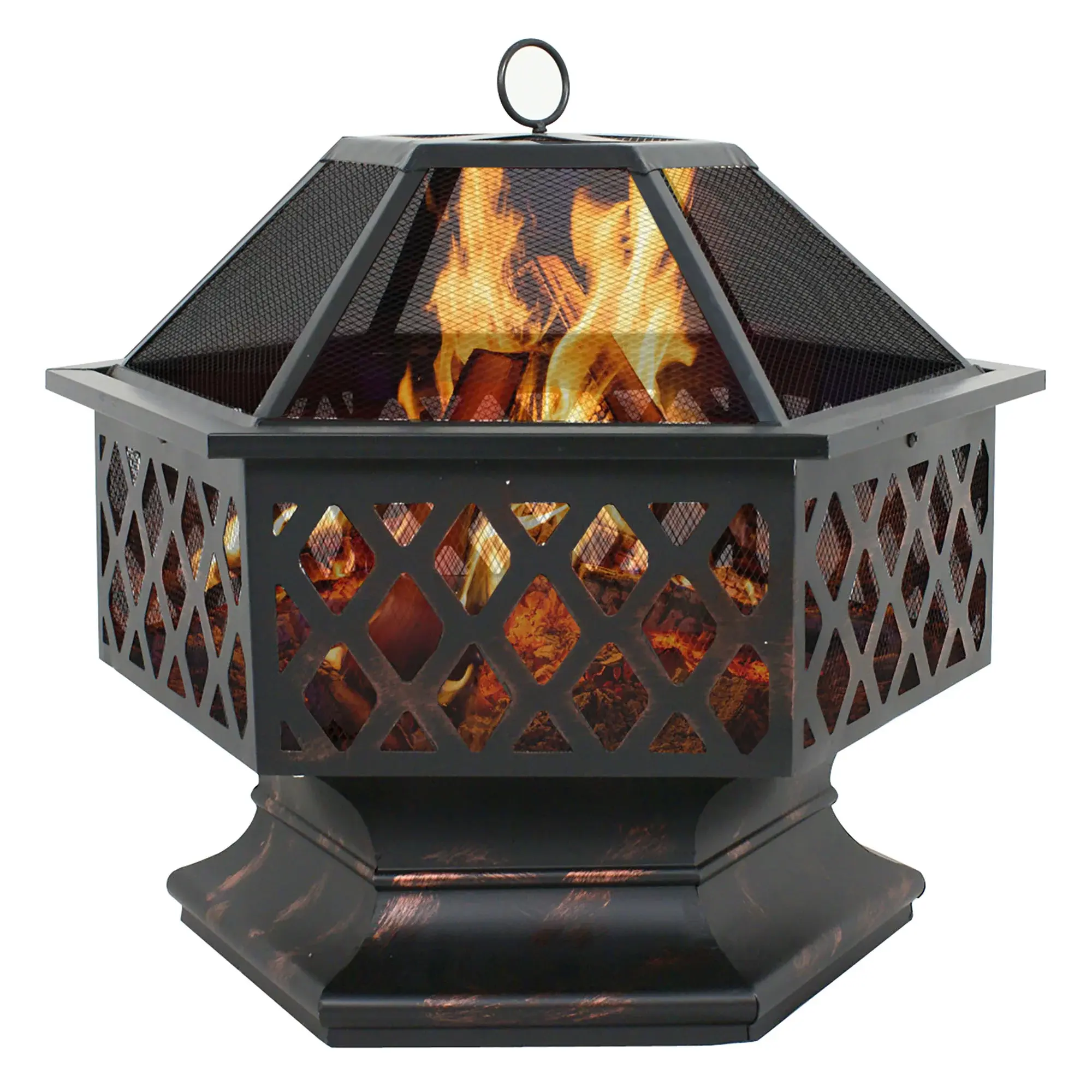 Outdoor Patio Steel Fire Pit - 24" Hex Shaped Backyard Fireplace Wood Burning Firepit Bowl