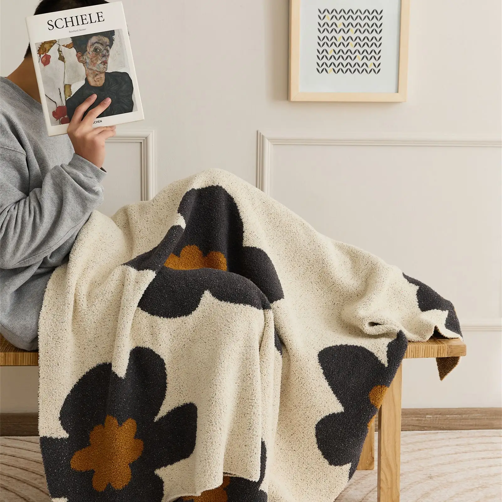 Вязаное кашемировое одеяло в скандинавском стиле