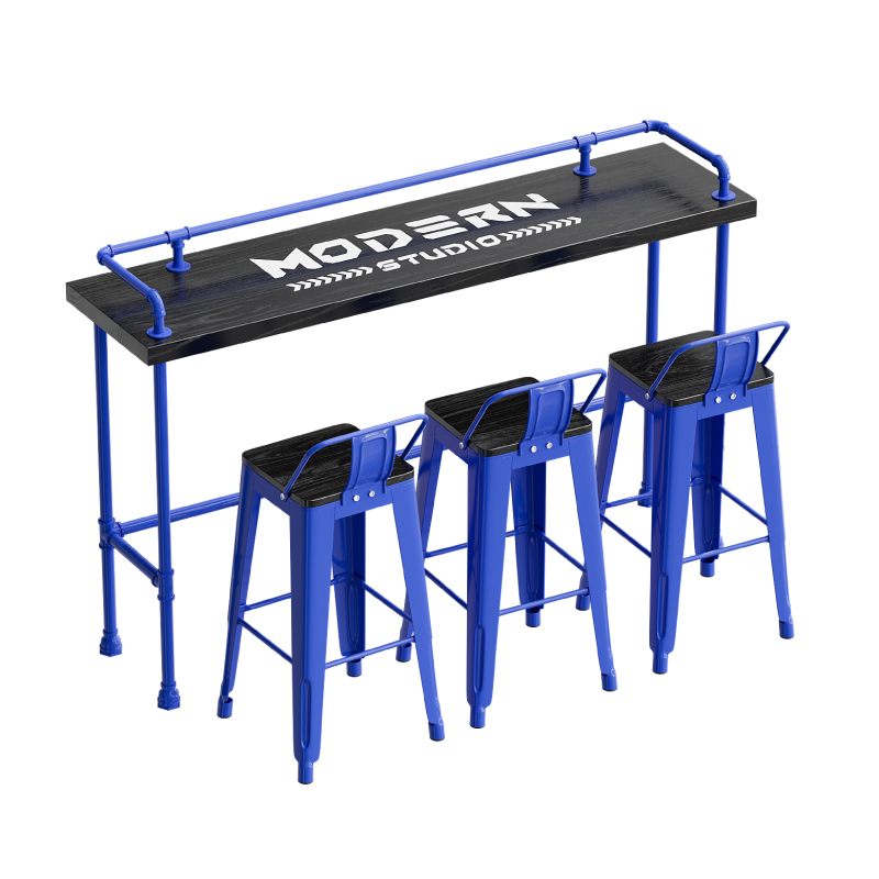 Mesa larga azul 180+3 sillas