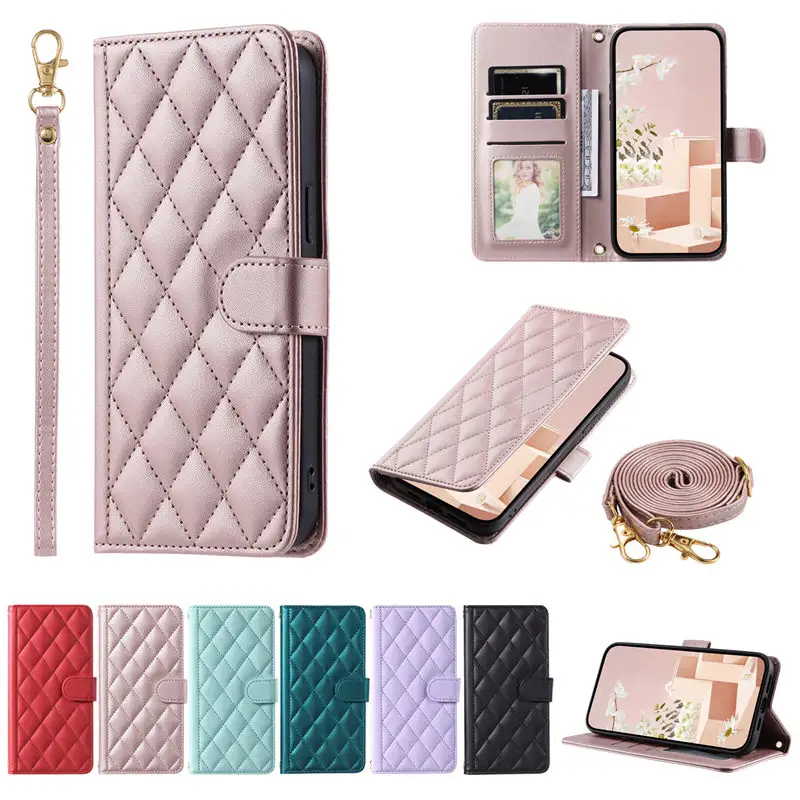 Rhombic Check For OPPO A17 A77 A57 4G A54 A74 5G A15 A16 A96 Cell Phone Case Leather Flip Wallet Magnet Back Cover Card Holster