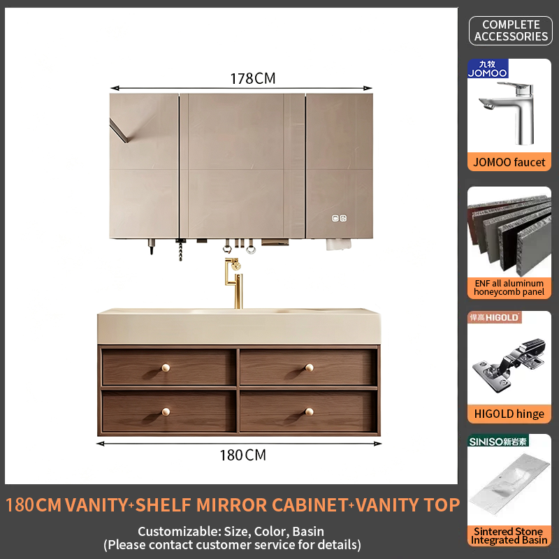 180Travertine Hot-Bent Single Sink + Smart Mirror Cabinet