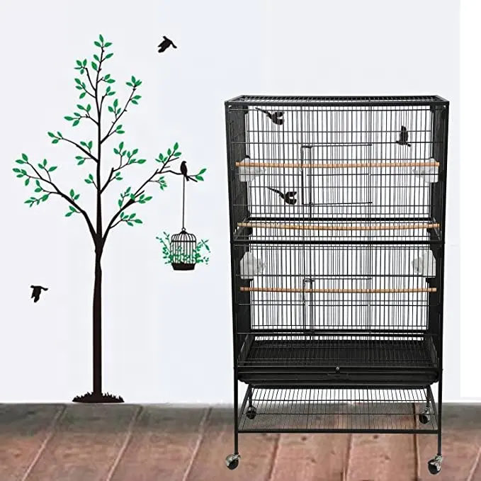 Cage à oiseaux sur pied en fer forgé, grande taille, avec support roulant, pour les perroquets et les oiseaux