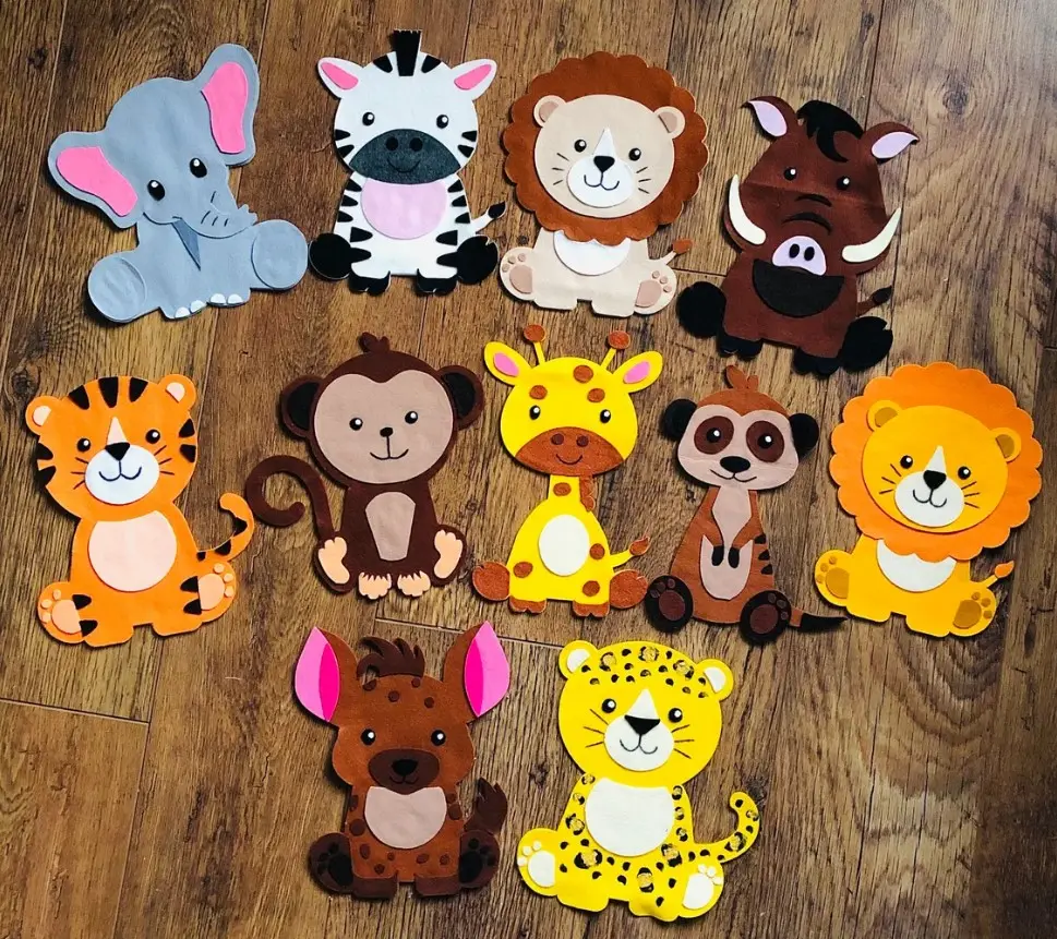 Jungle Animals Decor felt animals shape craft Safari Felt Animals for Canvas Storage Toy Box
