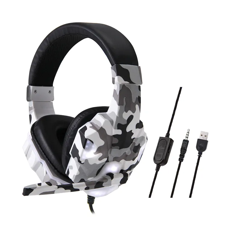 Auriculares estéreo con cable USB para juegos de PC, cascos con micrófono, luz LED, para PS4/PS5/X BOX One, 3,5mm