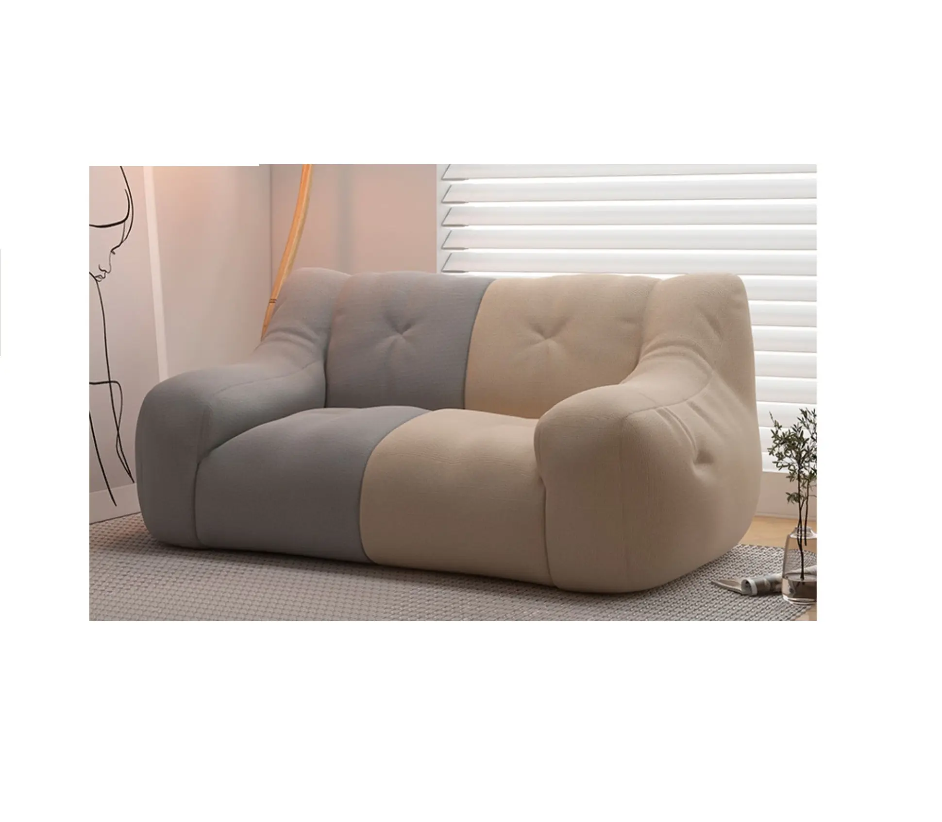 Nueva bolsa de frijoles de tela de colores dobles gris para sofá perezoso con relleno de EPS sala de estar moderna