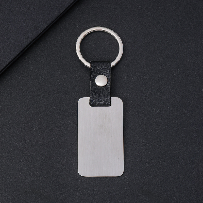 Silver leather rectangular keychain
