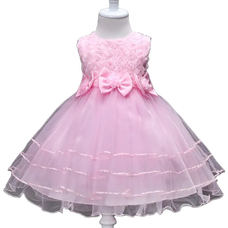 קטן תינוק פרח בנות שמלת שושבינה תחרות ילדי שמלות ארוך טול קשת יום הולדת בנות מסיבת חתונה שמלה