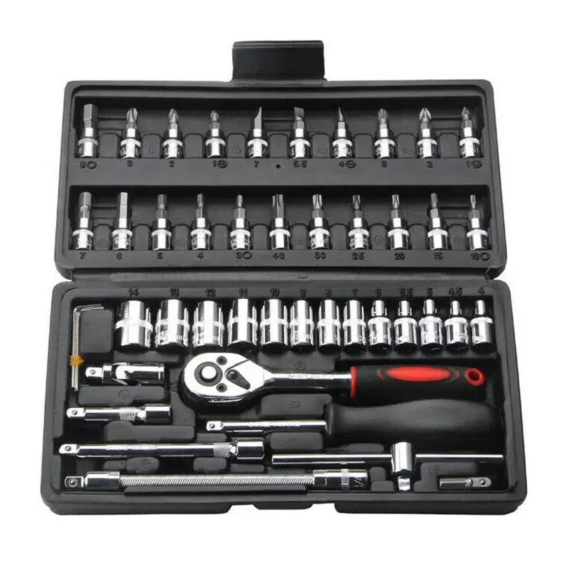 46-Piece 1/4-inch tuốc nơ vít Ổ cắm Bit Set Ratchet cờ lê công cụ Kit cho tự động sửa chữa