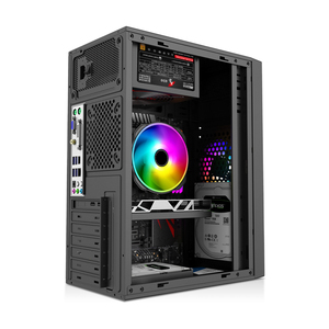 ATX PC Tower Gabinete de computadora Lado abierto Ventana de vidrio Malla Panel frontal Caja de juegos de computadora Ventiladores RGB y USB3.0 y gabinete de PC de audio - Product Image 4