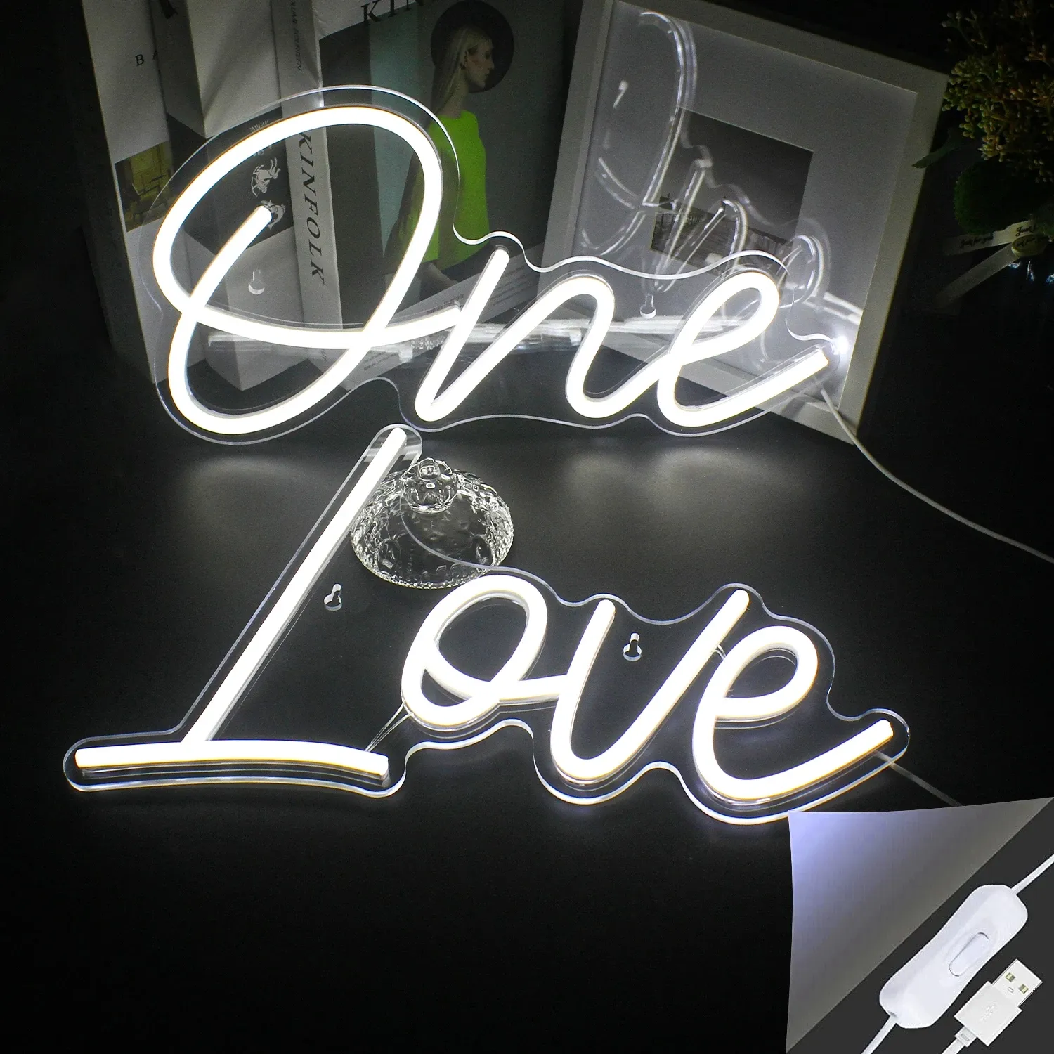 Letrero LED de neón One Love para decoración de habitación femenina, detalles de fiesta de bodas, habitación