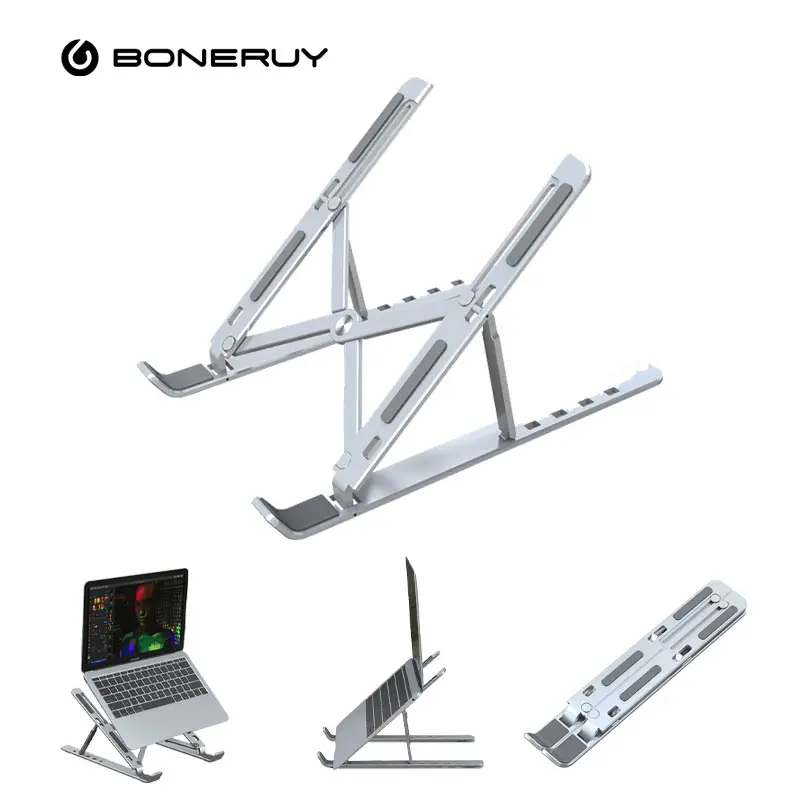 Boneruy Aangepast Logo Draagbaar Aluminium En Plastic Laptopstandaard Met Verstelbare En Opvouwbare Functie Voor De Schemering