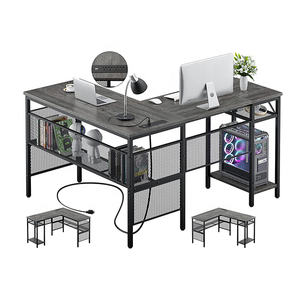 Mesa de ordenador en forma de L con puerto de carga USB, toma de corriente en forma de L, soporte libre, mesa de escritorio para juegos de estudio - Product Image 3
