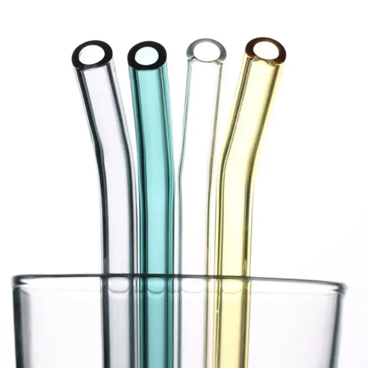 Pajita para beber de vidrio reutilizable, respetuosa con el medio ambiente, colorida, recta, curvada, resistente