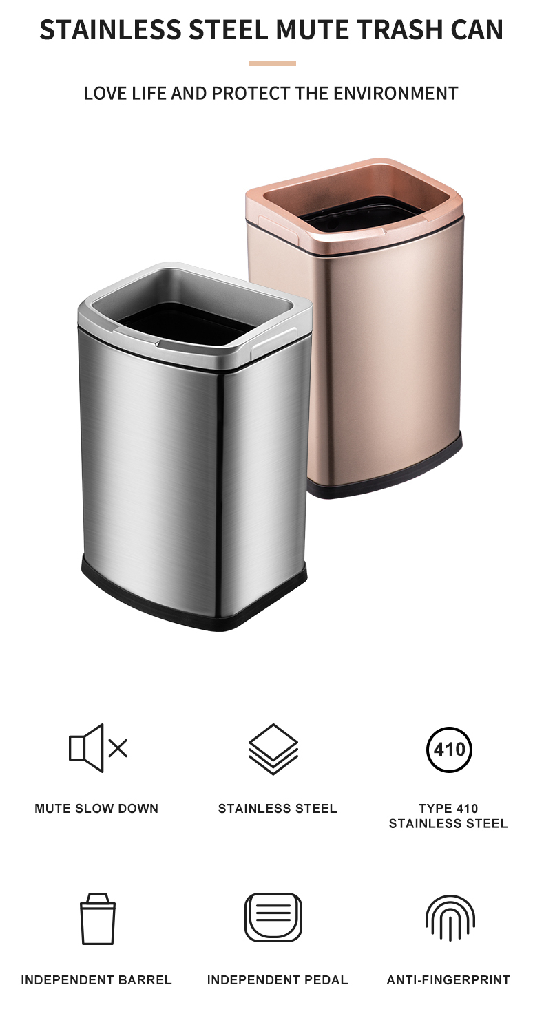 12L stainless steel hotel waste bin household recycling bin without lid trash can