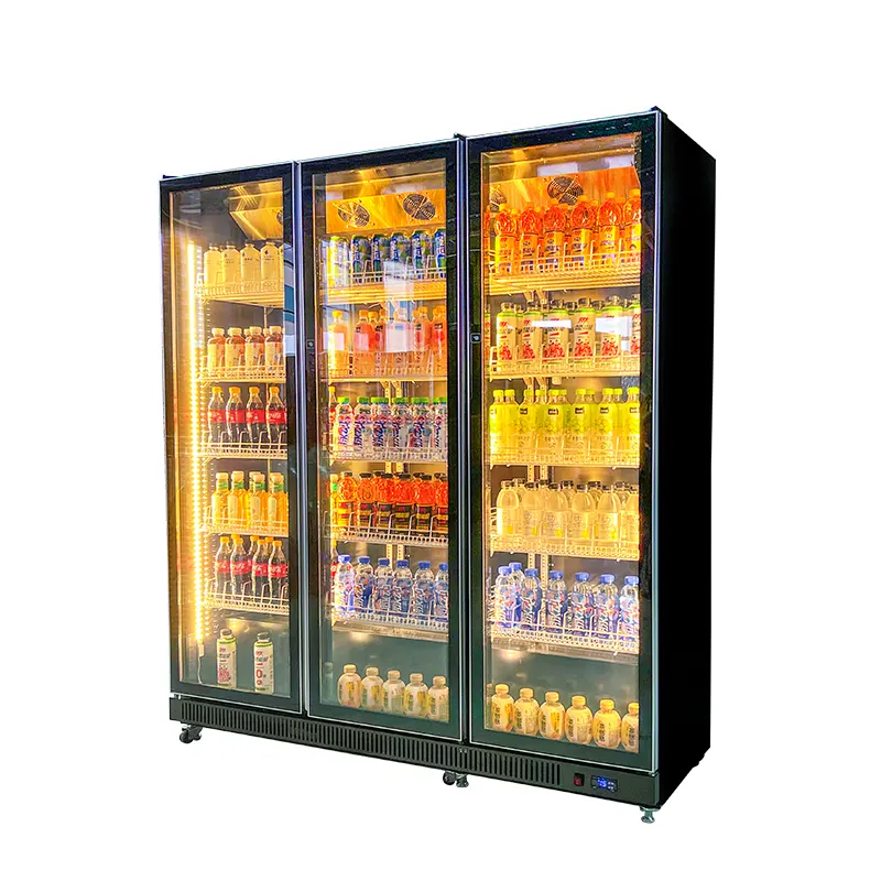 Las tiendas comerciales supermercados utilizan congeladores de exhibición verticales de 3 puertas para el supermercado