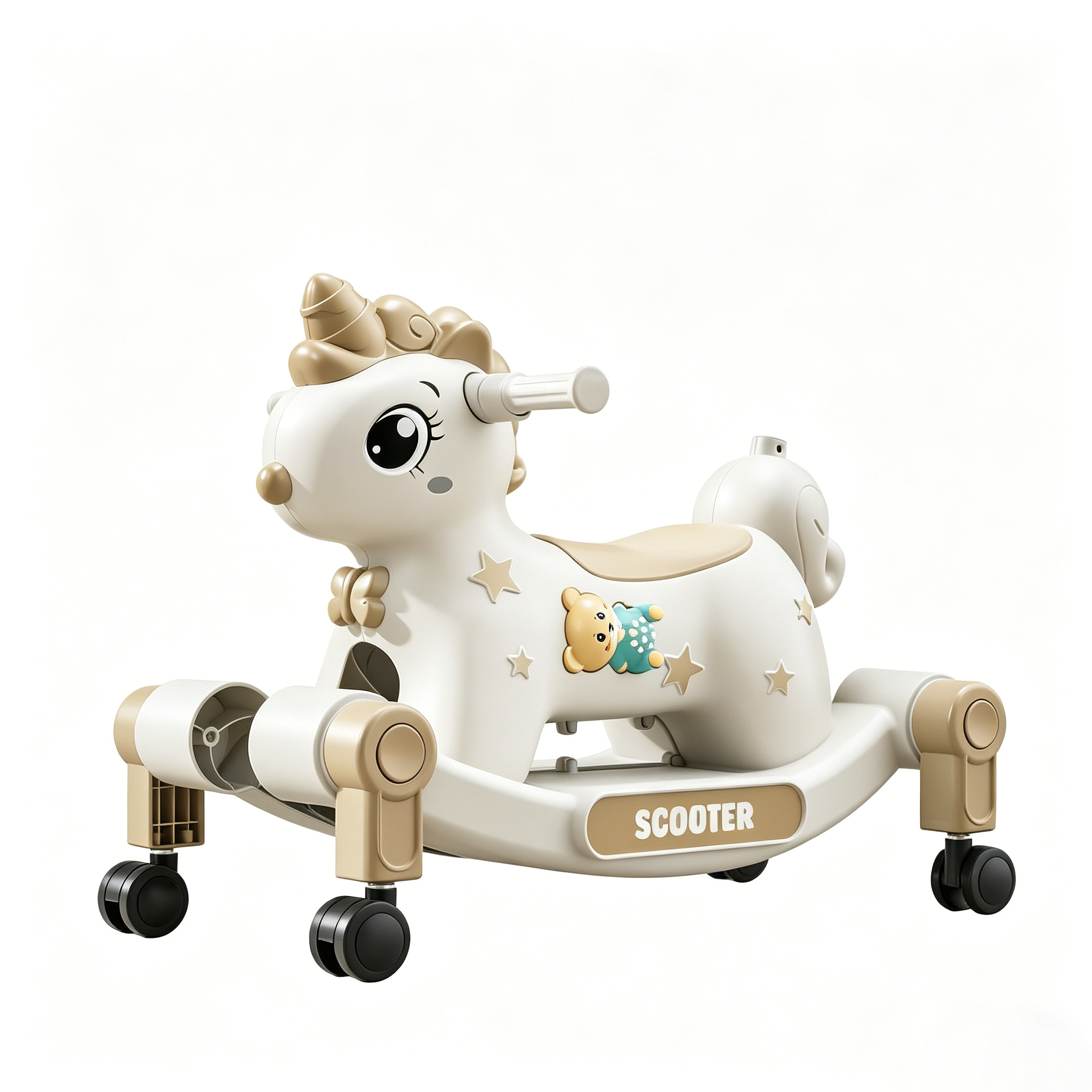 Grand coffret cadeau-cheval à bascule 2 en 1 coulissant + à bascule marron