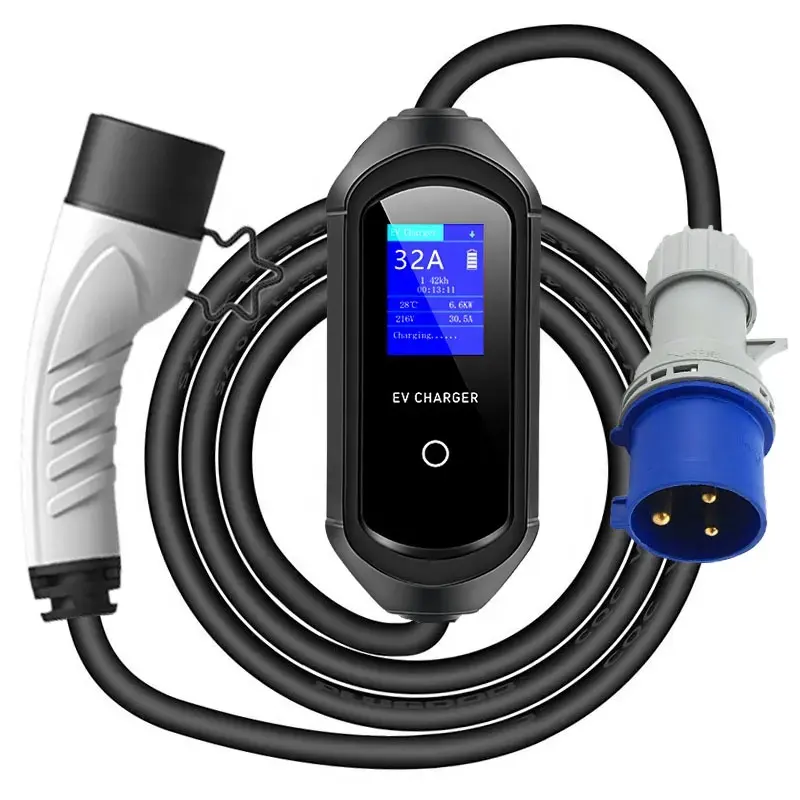 7KW 32 Amp Emergency AC EV Charger Type1/Type2/ GBT/Tes la Home Charger 32A7KW Portable EV Charger Android iPhone App