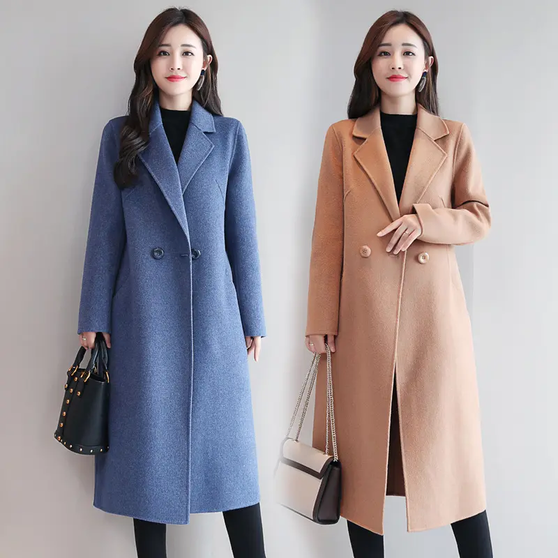 2022 jaqueta de inverno feminina estilo médio longo, casaco de lã de manga comprida dupla