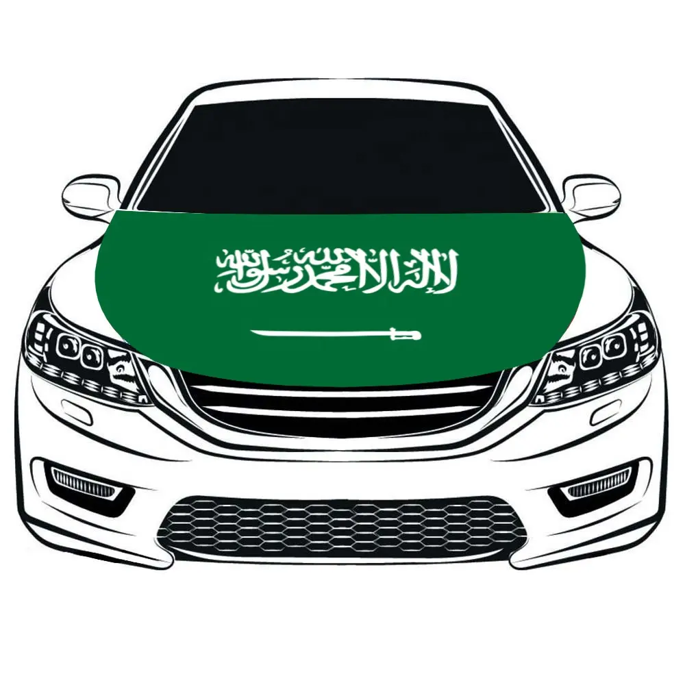 Copertura su ordinazione della bandiera del cappuccio del motore dell'automobile della bandiera nazionale dell'arabia saudita dell'elastan 110*150 CM per la campagna di elezioni della partita di calcio