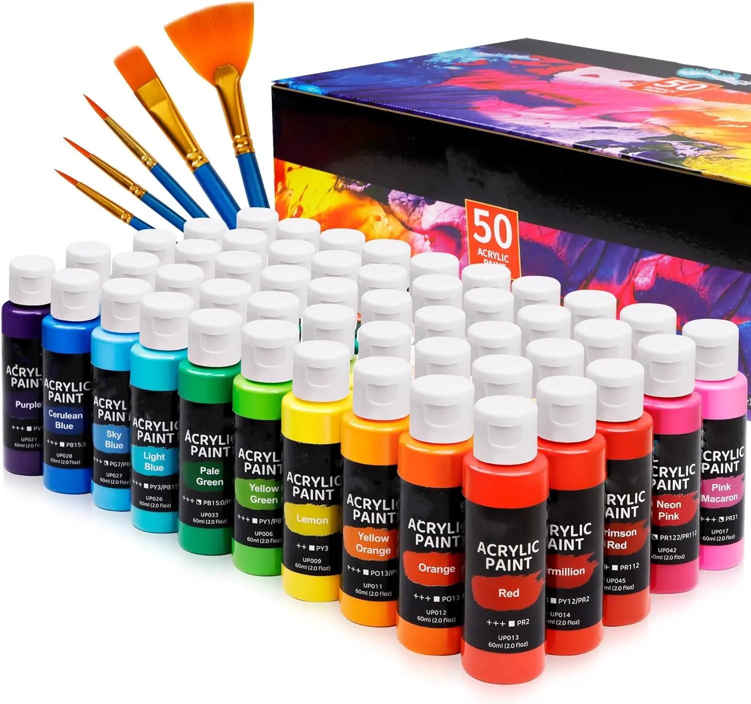 50 colori colori colori acrilico Set (2 flOz/60ml ciascuno) colori metallici per bambini adulti per l'artigianato di pietra legno ceramica modello di pittura