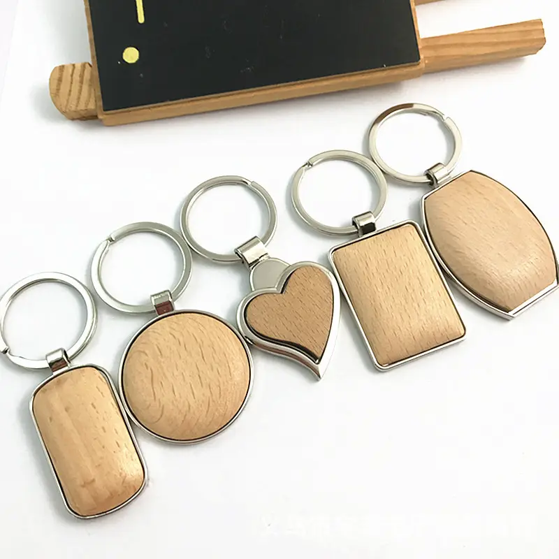 Llavero metálico de madera con forma de corazón, regalo promocional, creatividad