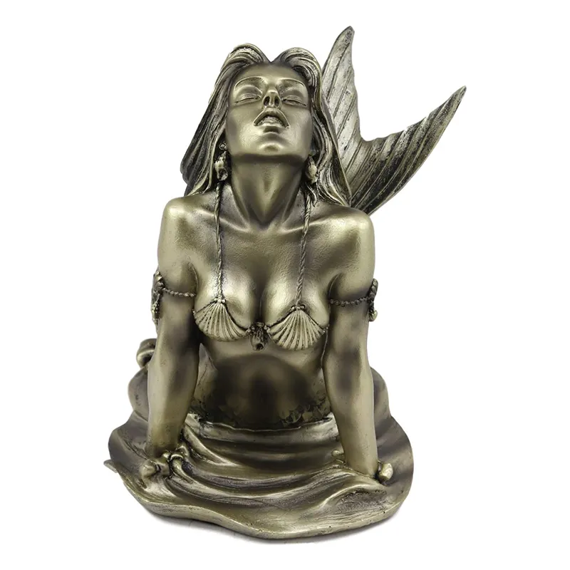 Estatuilla de resina de bronce de 7 pulgadas, estatua de sirena de mar sedosa para lustrar a Donuts, escultura de fantasía de Dark Waters