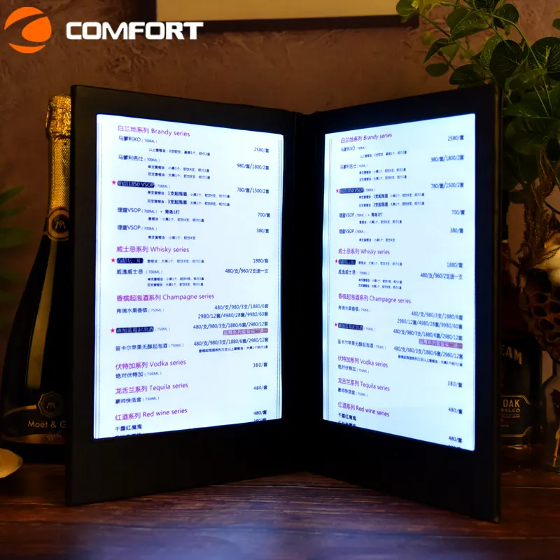 Flashing illuminated Acrylic Material Led Menu Two Board For food drink wine