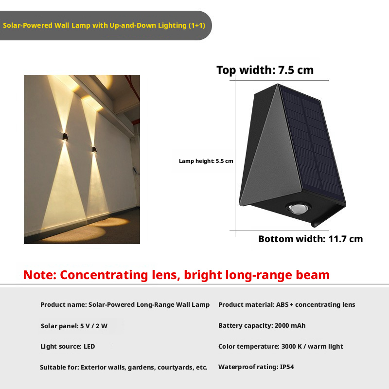 Energía solar / Iluminación ascendente y descendente de 1 cabezal / Luz cálida