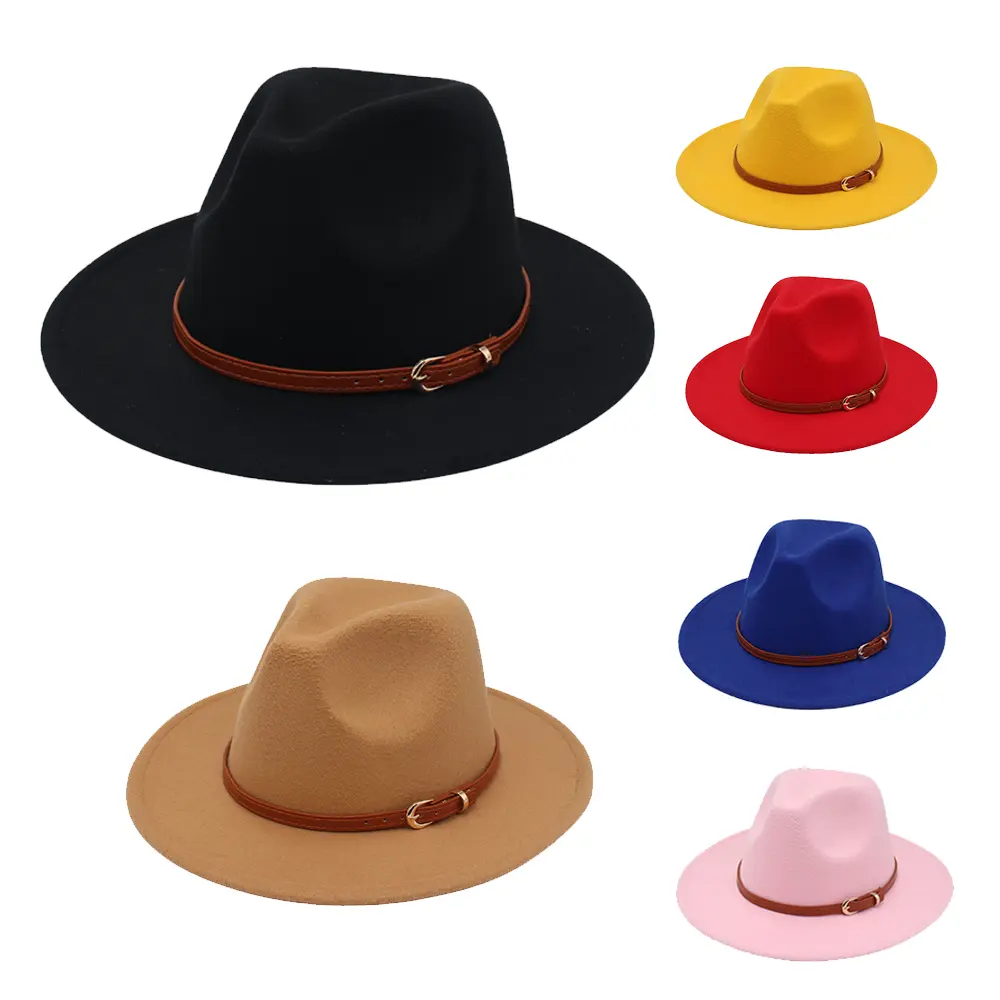 Chapeau Fedora en laine unisexe, en feutre Orange bicolore jaune Jazz, en daim pour femmes et hommes, plat Yop à large bord, vente en gros