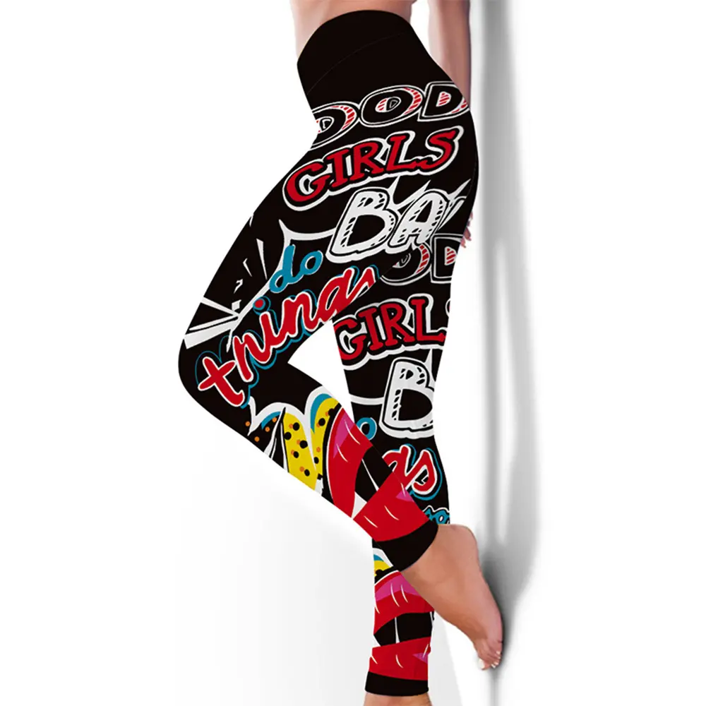 Calça leggings estilo americano com estampa floral, cintura alta, yoga, feminina, para corrida