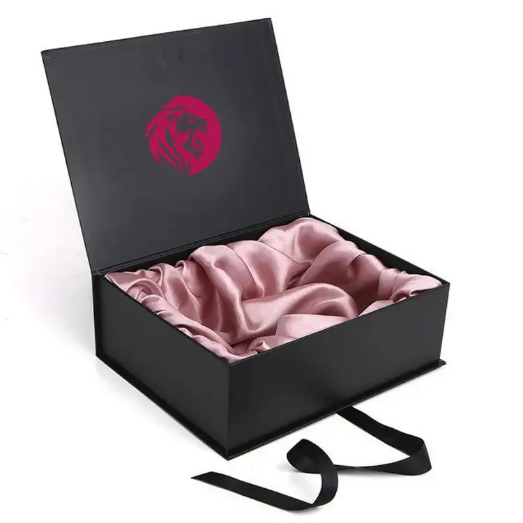 Boîte-cadeau de qualité supérieure avec logo personnalisé noir de luxe grand emballage en carton boîte d'emballage magnétique en papier pour extensions de cheveux perruque