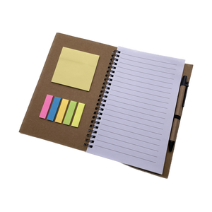 Cuaderno con Bloc de notas adhesivas y bolígrafo Cuaderno A5 con bolígrafo Cuaderno espiral personalizado A5 Cubierta de cartón Kraft