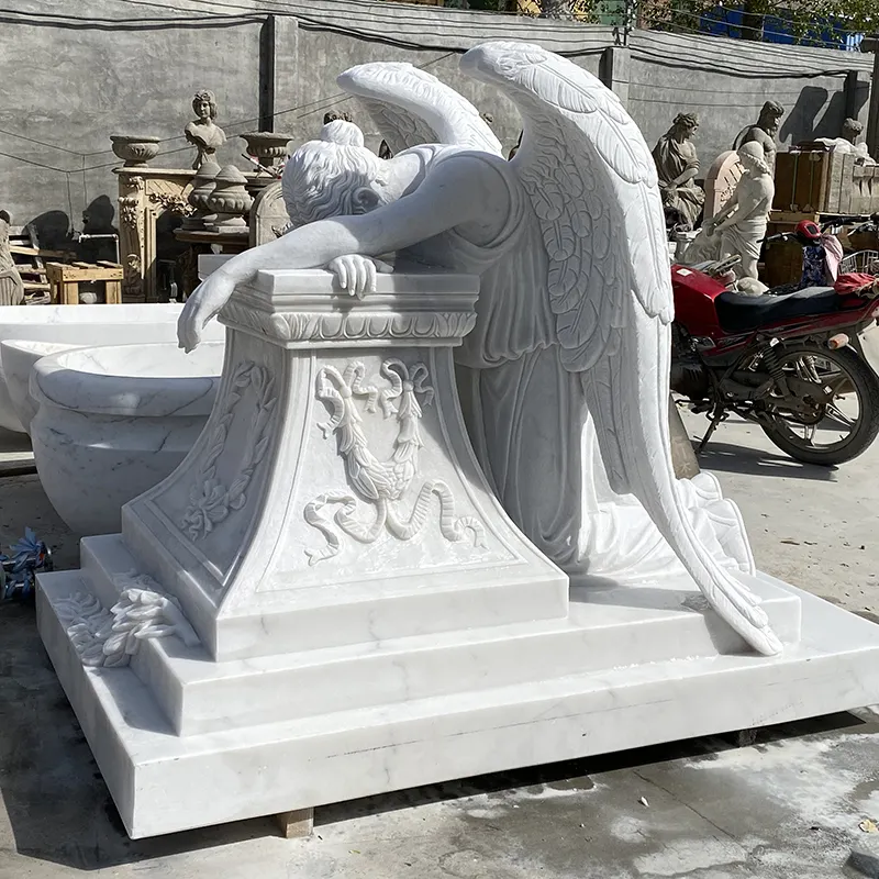 Estatua conmemorativa al aire libre jardín piedra tallada a mano granito Ángel estatua lápida