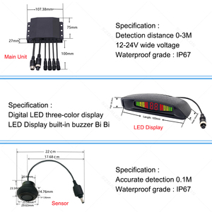 Sistema de sensor de estacionamiento universal con 4 sensores de radar de marcha atrás y pantalla LED para camión - Product Image 2