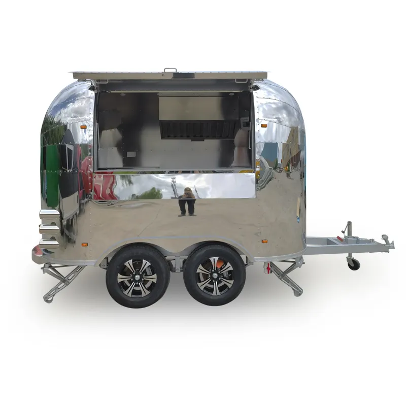 Espelho aço inoxidável food truck para cozinhar cozinha móvel van trailer com geladeira