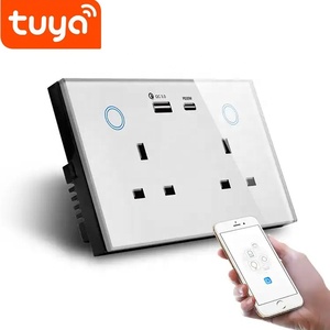 16Aリモコンスマート英国ダブルプラグソケットコンセントガラスタッチスイッチUsb + タイプcポートTuya WIFIスマートホーム