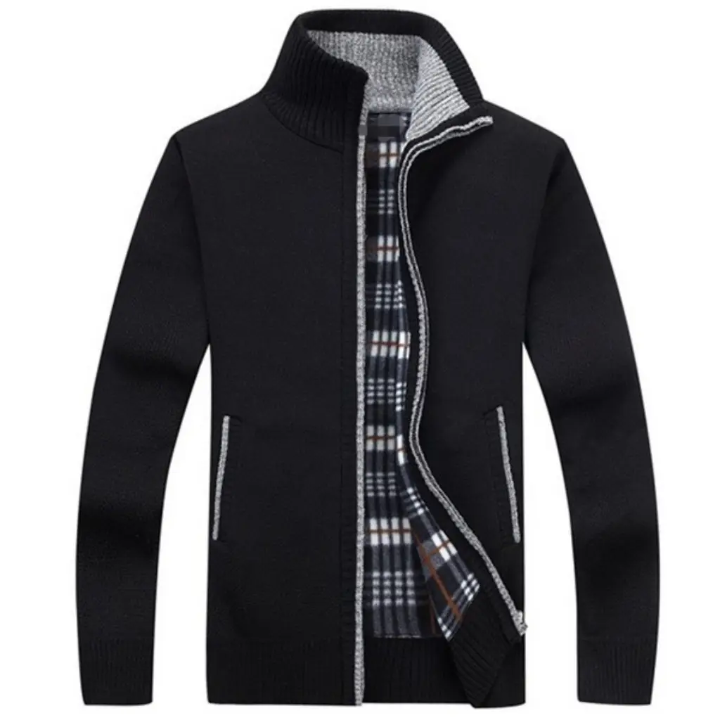 Cardigan décontracté pour hommes pull solide tricoté épaissir cachemire vestes à fermeture éclair grande taille cardigan garçon pull manteau tricots