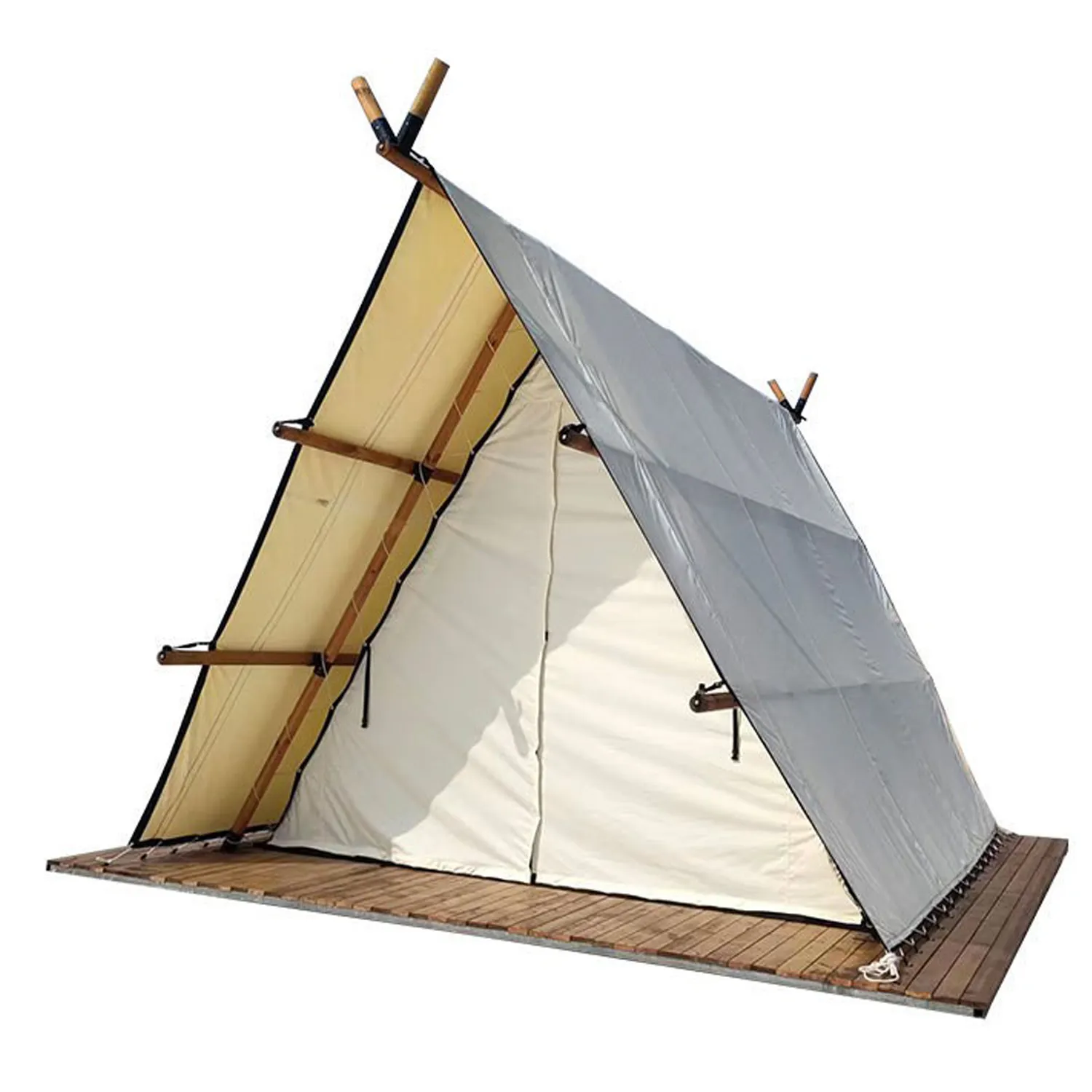Tente Safari Triangle de luxe en toile pour l'extérieur avec poteau en bois Camping pliable et imperméable Grande tente de salon pour hôtel de fête