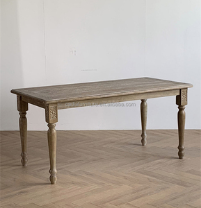 美国设计实木结构餐厅家具复古木质彩色长方形餐桌带木质顶部 - Product Image 1