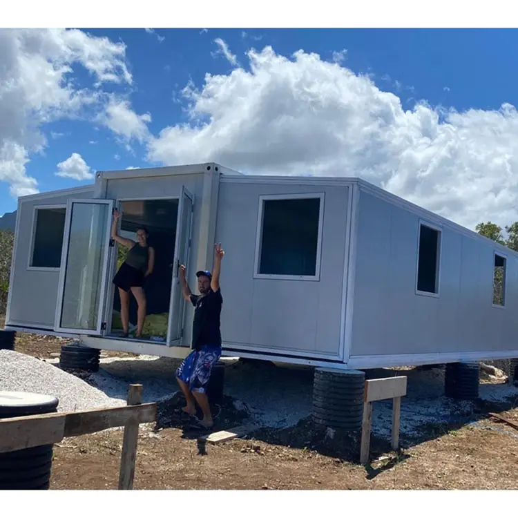 Casas prefabricadas modulares de 2 dormitorios de gran espacio expandibles contienen casa contenedor expandible al por mayor con energía solar