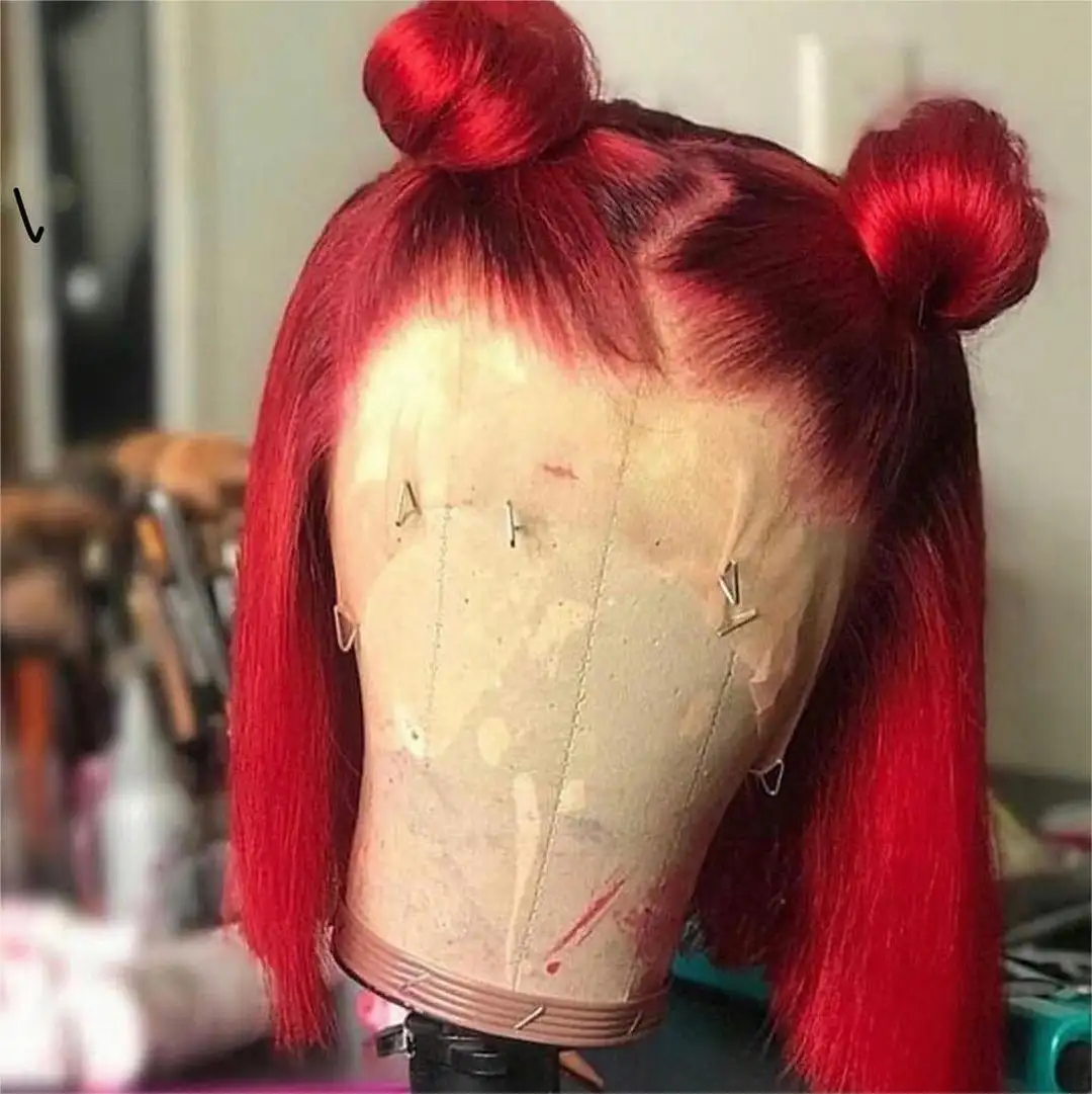 Almacén de EE. UU., peluca frontal virgen, cabello humano, tipo Bob, color rojo, peluca Bob de encaje corto, pelucas frontales de encaje peruano Virgen sin pegamento Pixie